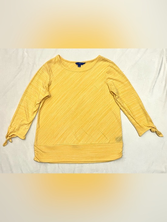 Apt. 9 Tops - Apt. 9 Women’s Yellow Tie-Sleeve Quarter Sleeve Top Textured & Ruched Sides Lg